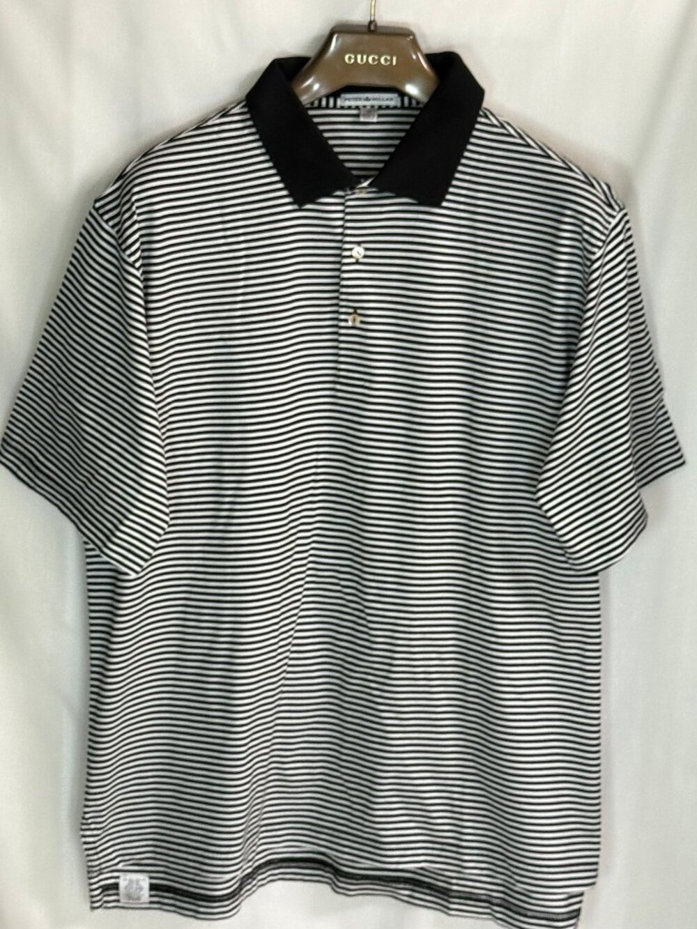 Peter Millar Men's Short Sleeves w/ Collar Striped Polo Shirt - Black/White - 1X